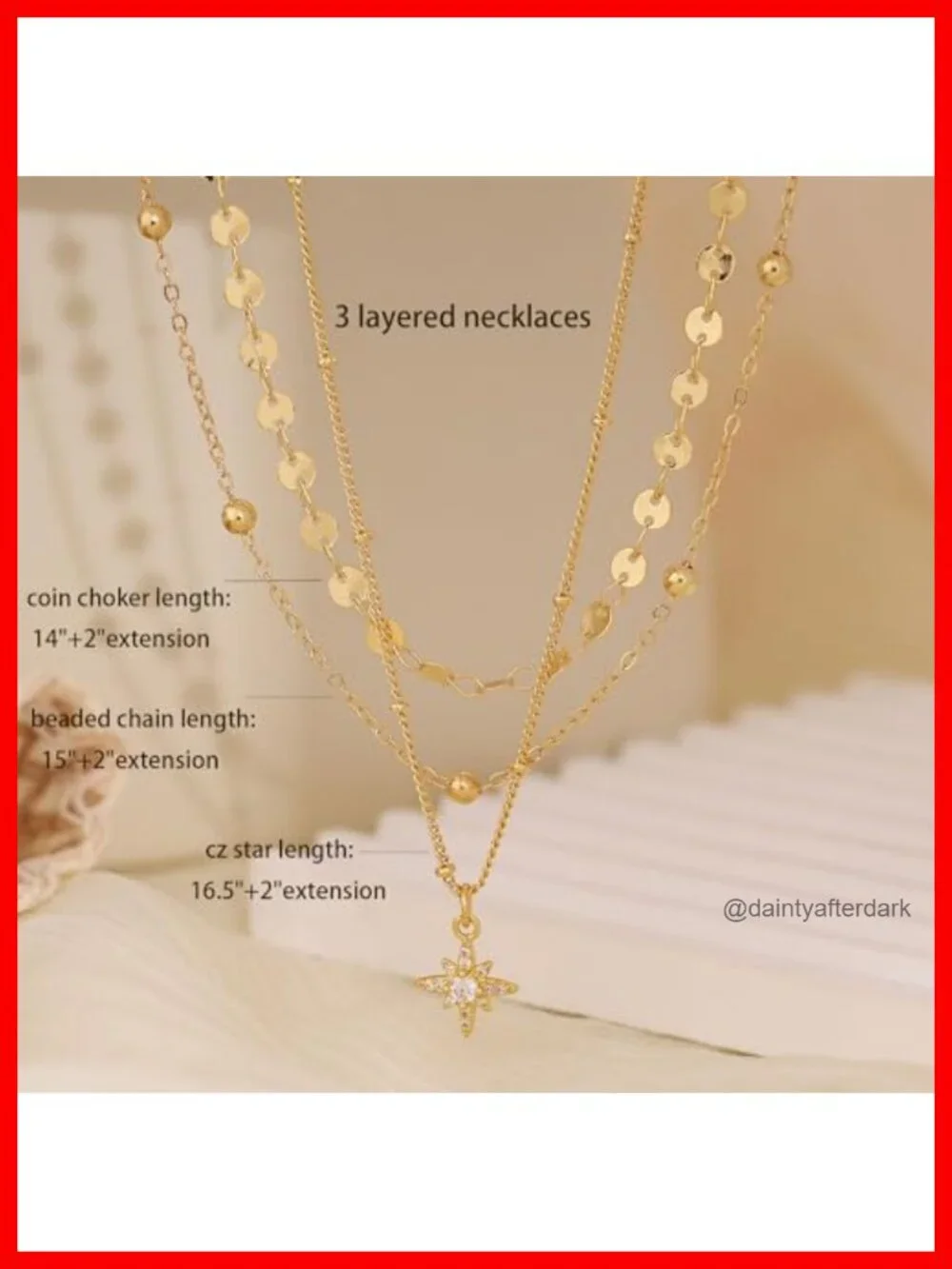 14k Gold Plated Layered Dainty Necklace Set 3-Piece Stack Choker Pendant